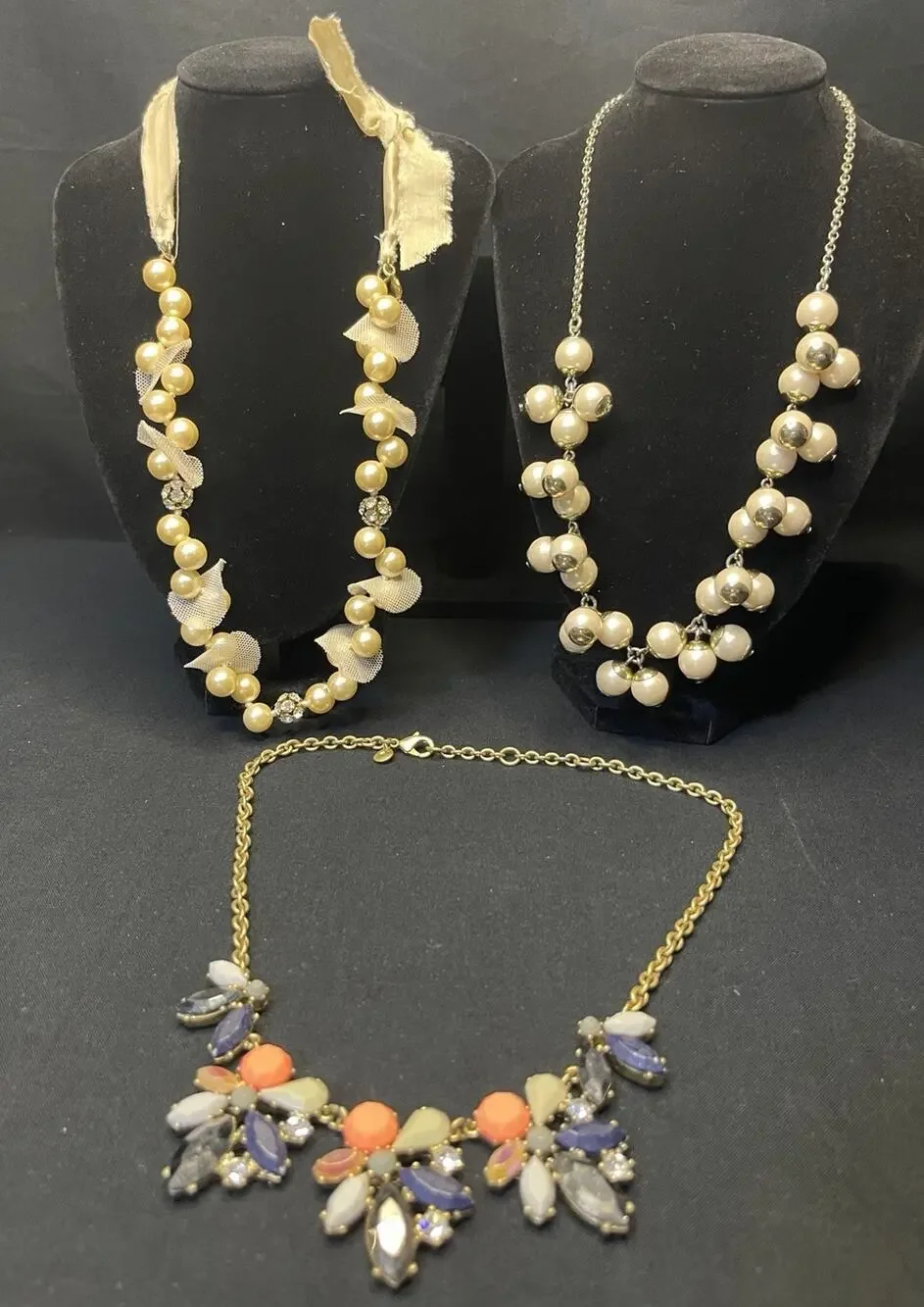 J Crew Women's Costume Statement Necklace Lot of 3 Faux Pearl
